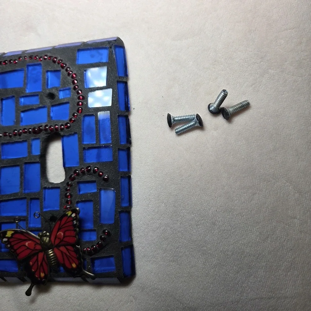Mosaic Double Light Switch Cover Blue Glass Tile Butterfly Beaded‎ Decor